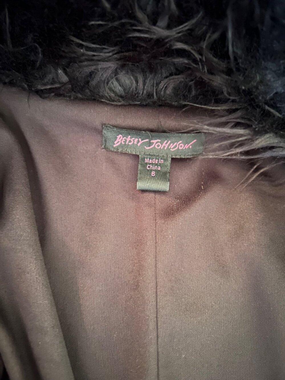 Vintage Betsey Johnson Black Velvet Faux Fur Embroidered Floral Duster Coat - Picture 12 of 12